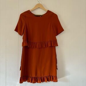 Marie Oliver XXS 'Lele' Drop Hem Dress Ruffle Orange 100% Silk Tiered Feminine